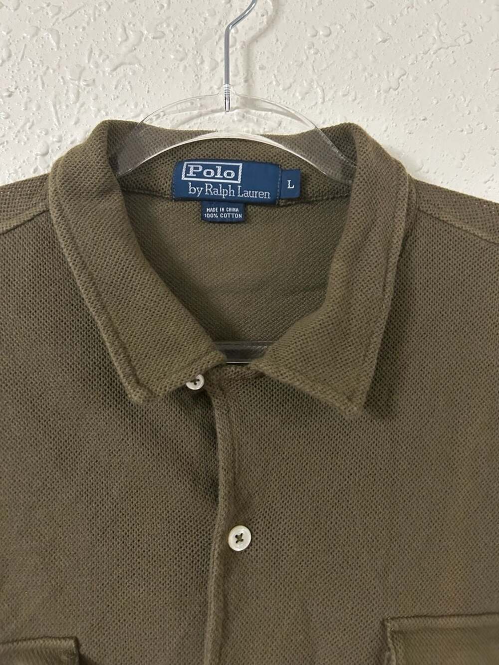 Polo by Ralph Lauren Long Sleeve Pique Button Down Shirt Olive Green Size L - Picture 2 of 5